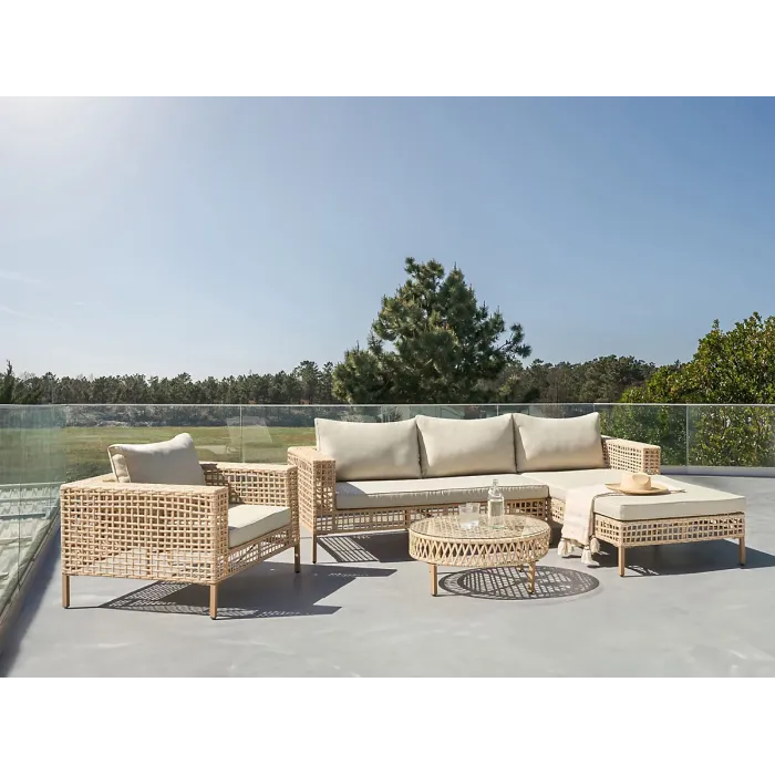 Garden Lounge Set with Table 4 Seater CALASETTA Left Hand PE Rattan Beige