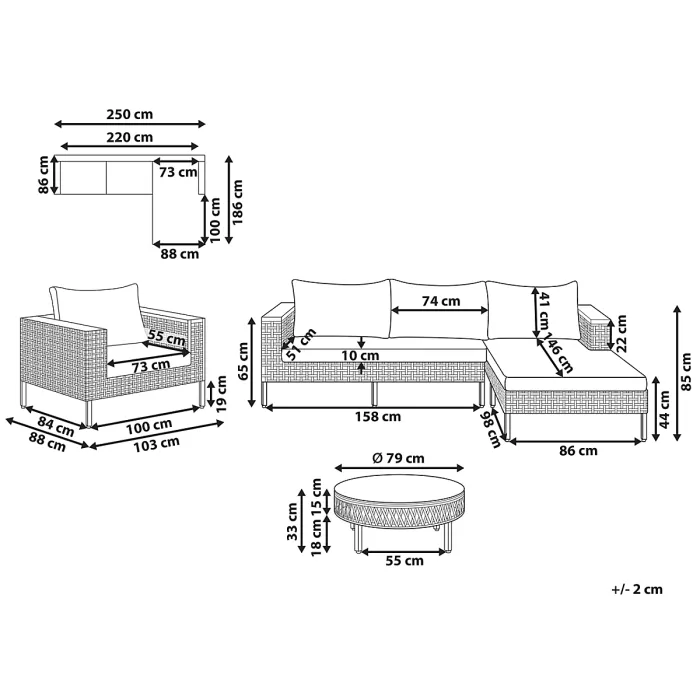 Garden Lounge Set with Table 4 Seater CALASETTA Left Hand PE Rattan Beige