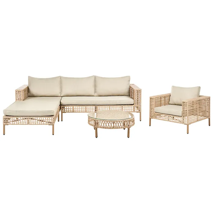Garden Lounge Set with Table 4 Seater CALASETTA Right Hand PE Rattan Beige