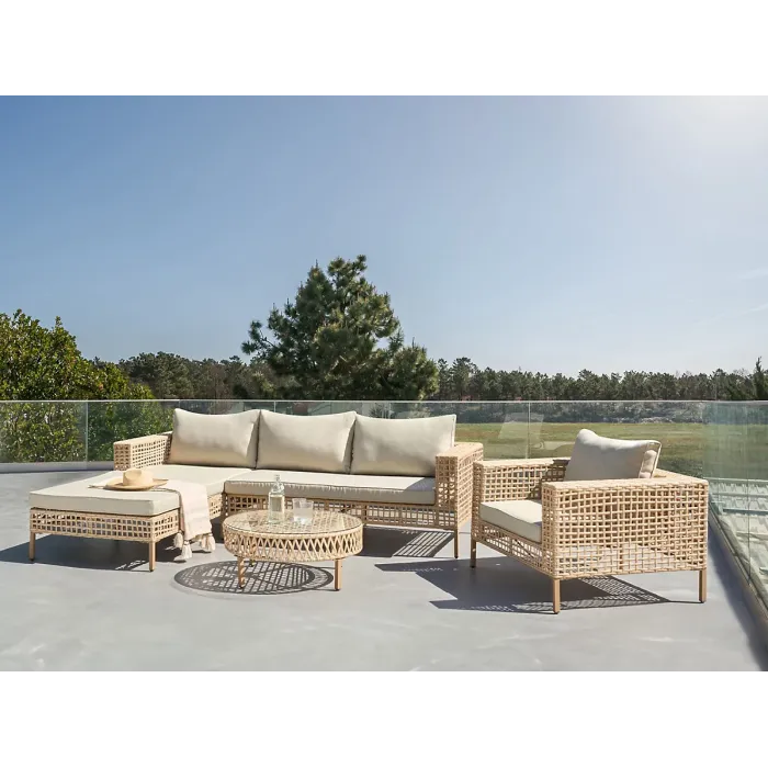 Garden Lounge Set with Table 4 Seater CALASETTA Right Hand PE Rattan Beige