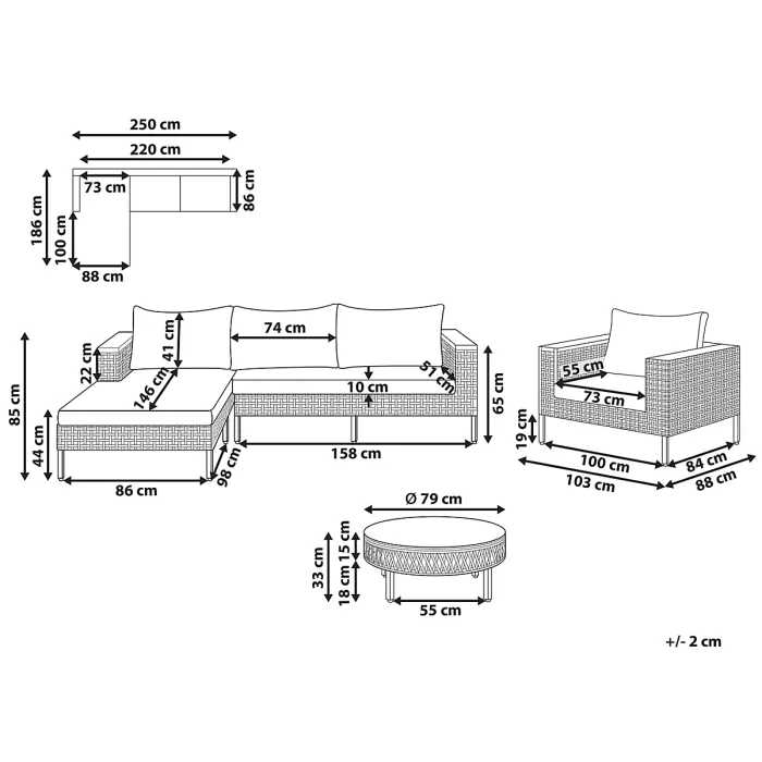 Garden Lounge Set with Table 4 Seater CALASETTA Right Hand PE Rattan Beige