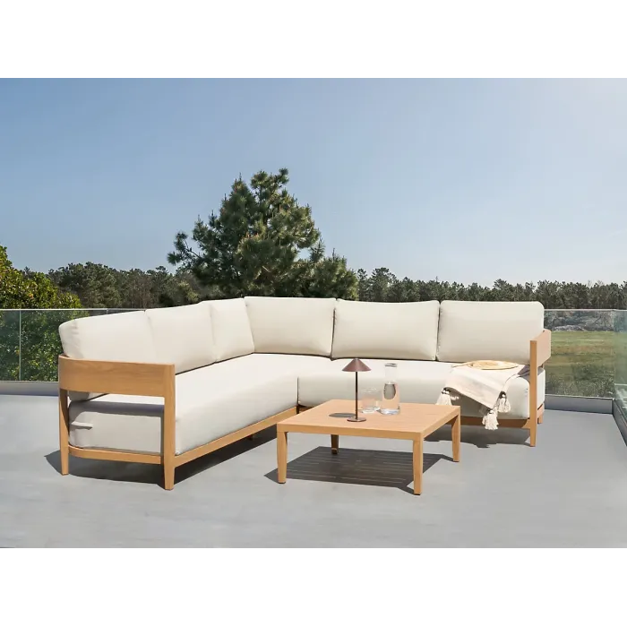 Garden Corner Sofa with Table 5 Seater SAMPIERI Left Hand Metal Light Brown