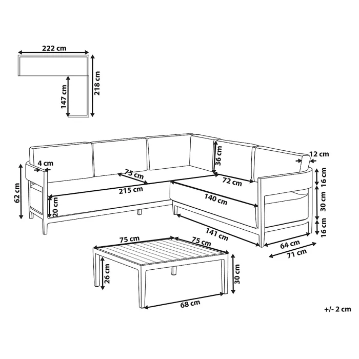 Garden Corner Sofa with Table 5 Seater SAMPIERI Left Hand Metal Brown