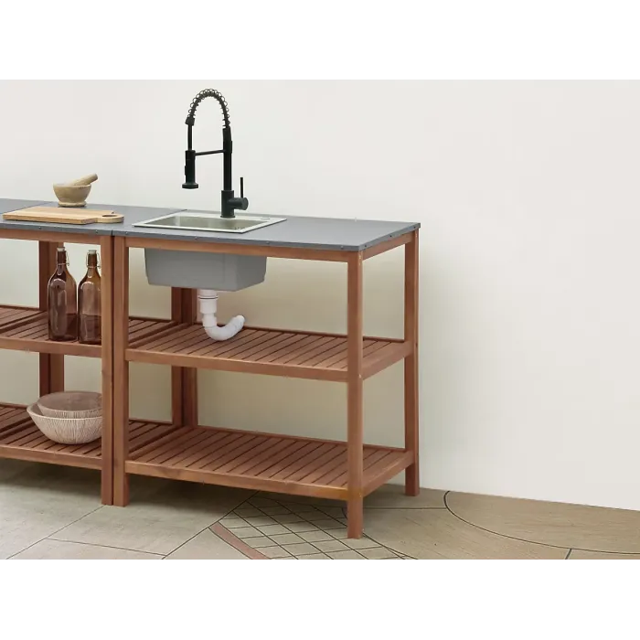 Outdoor Kitchen Island with Sink BRUCOLI Acacia Wood Brown/ Black