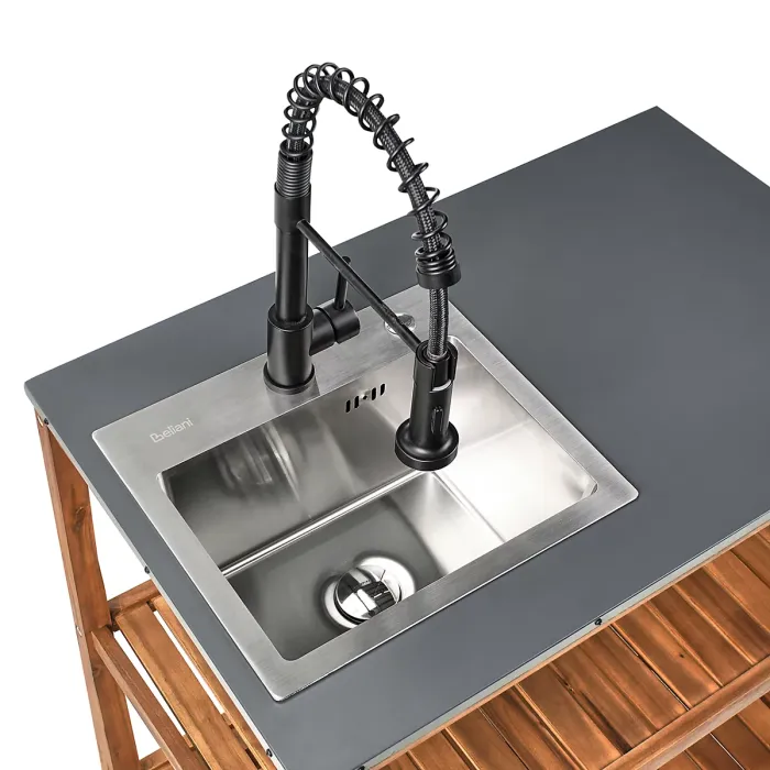 Outdoor Kitchen Island with Sink BRUCOLI Acacia Wood Brown/ Black