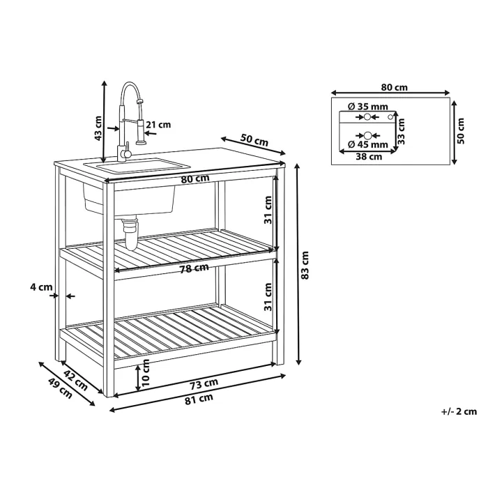 Outdoor Kitchen Island with Sink BRUCOLI Acacia Wood Brown/ Silver