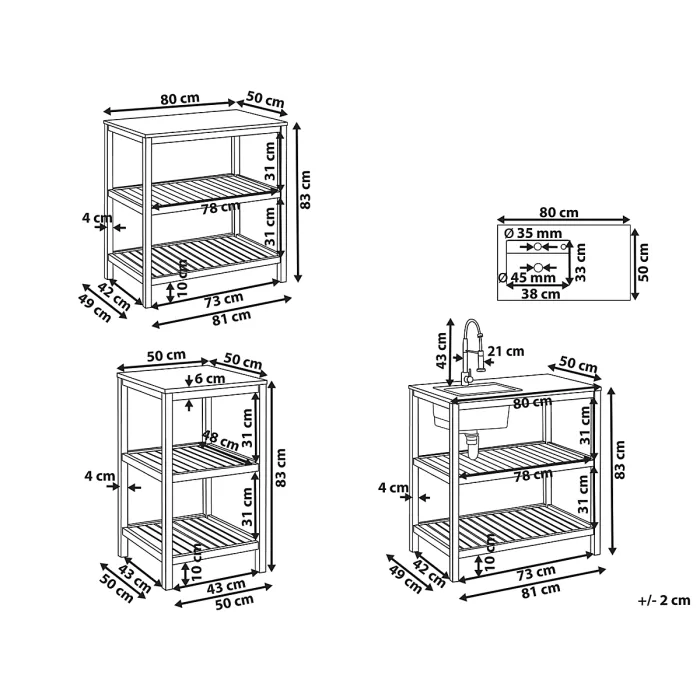 3 Piece Outdoor Kitchen Set with Sink BRUCOLI Acacia Wood Brown/ Black