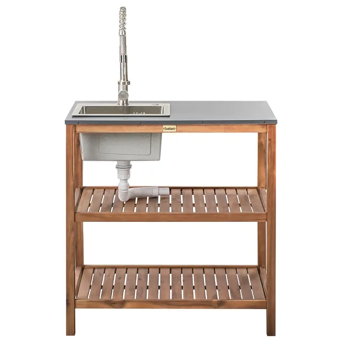 3 Piece Outdoor Kitchen Set with Sink BRUCOLI Acacia Wood Brown/ Silver