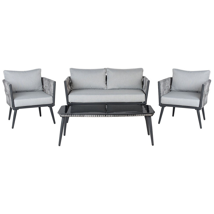 Garden Lounge Set with Table 4 Seater PREVEZA PE Rattan Grey