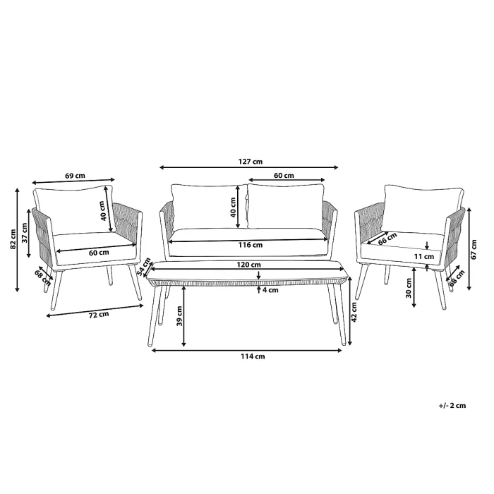 Garden Lounge Set with Table 4 Seater PREVEZA PE Rattan Grey