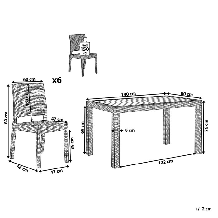 Garden Dining Set 6 Seater FOSSANO Light Grey