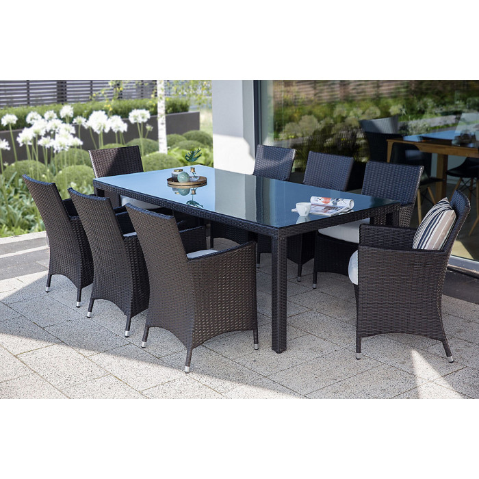Garden Dining Set 8 Seater ITALY with Cushions PE Rattan Brown