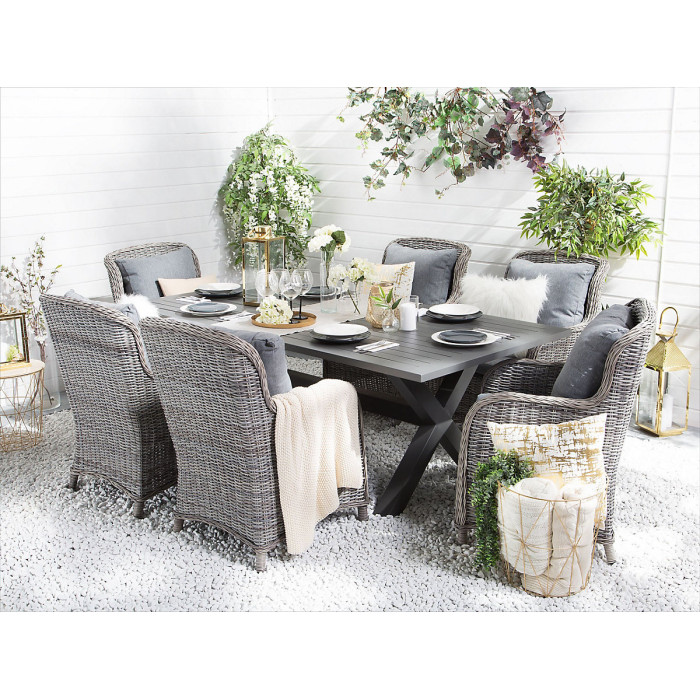 Garden Dining Set 6 Seater CASCAIS with Cushions PE Rattan Grey