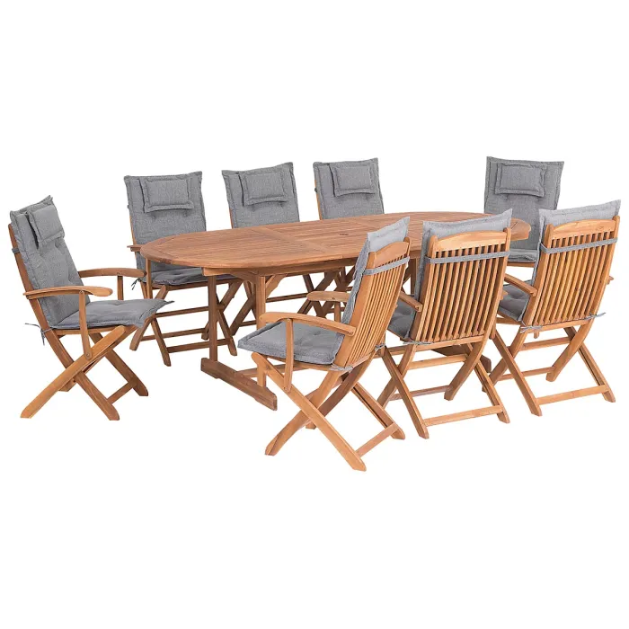 Garden Dining Set 8 Seater MAUI with Cushions Acacia Wood Grey