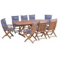 Garden Dining Set 8 Seater MAUI with Cushions Acacia Wood Blue