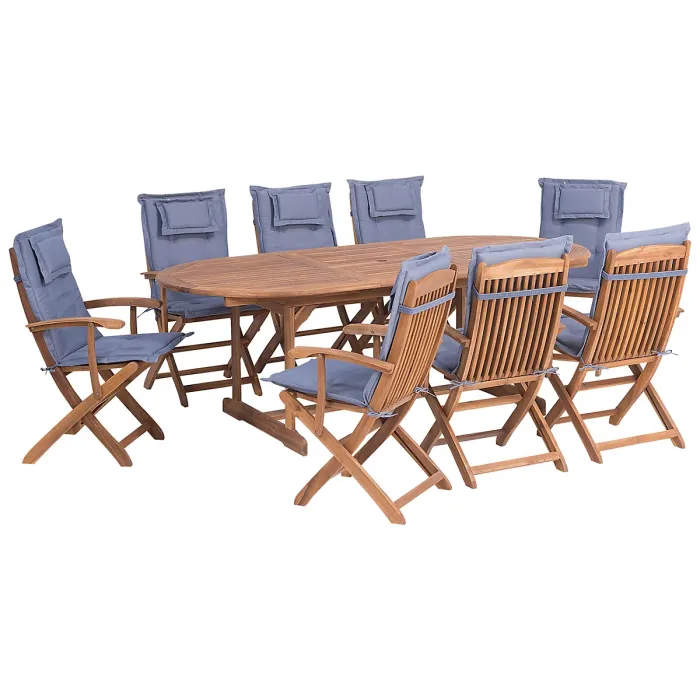 Garden Dining Set 8 Seater MAUI with Cushions Acacia Wood Blue