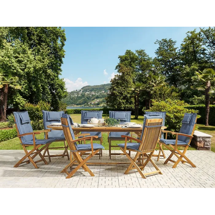 Garden Dining Set 8 Seater MAUI with Cushions Acacia Wood Blue