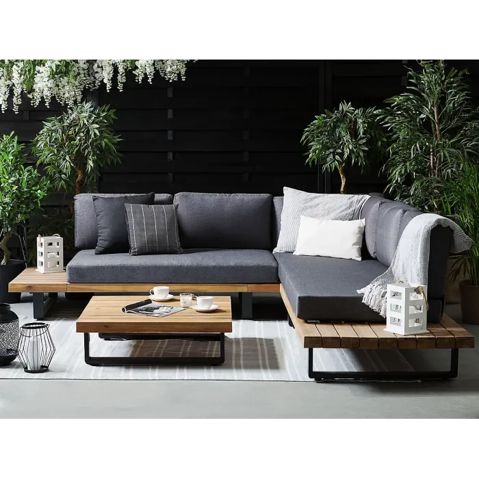 Garden Corner Sofa with Table 5 Seater MYKONOS Right Hand Certified Acacia Wood Dark Grey