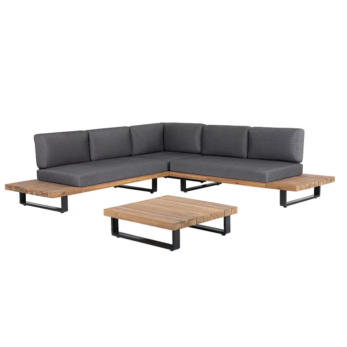 Garden Corner Sofa with Table 5 Seater MYKONOS Right Hand Certified Acacia Wood Dark Grey
