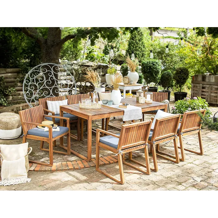 Garden Dining Set 8 Seater SASSARI with Cushions Acacia Wood Blue