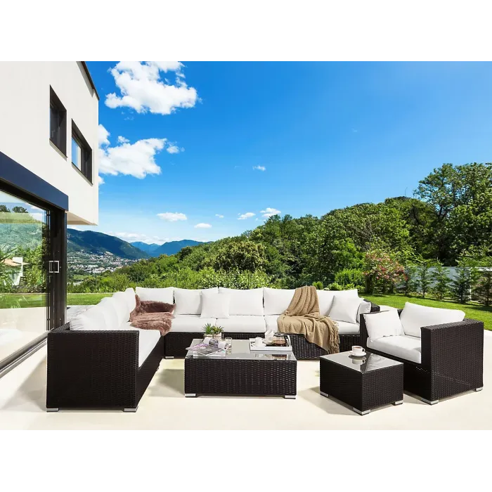 Garden Lounge Set with Table 8 Seater XXL Right Hand Modular PE Rattan Dark Brown