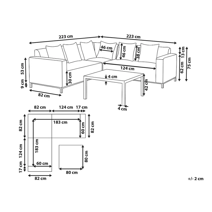 Garden Corner Sofa with Table 5 Seater BELIZE Left Hand Modular Beige