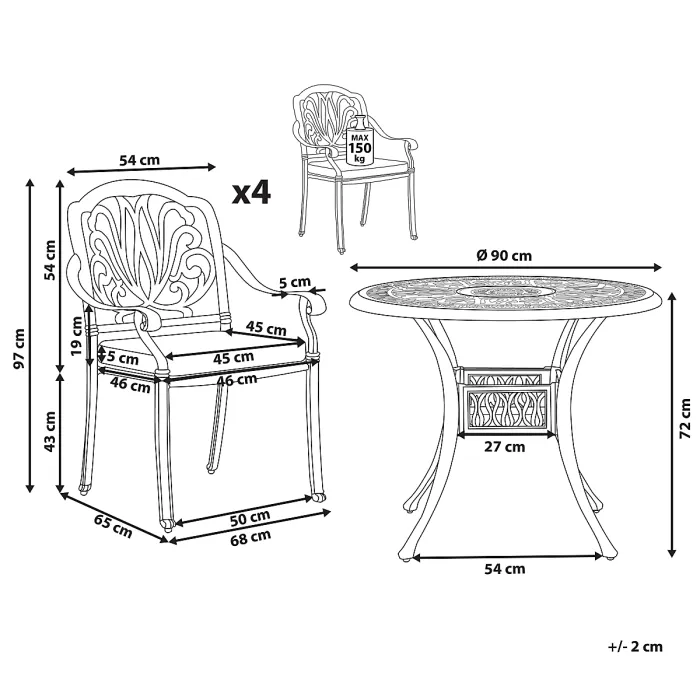 Garden Dining Set 4 Seater ANCONA with Cushions Metal Dark Brown