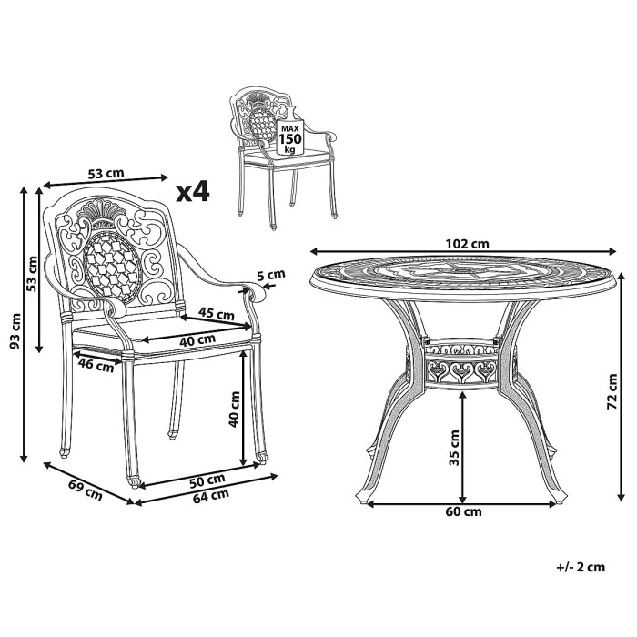 Garden Dining Set 4 Seater SALENTO with Cushions Metal Dark Brown