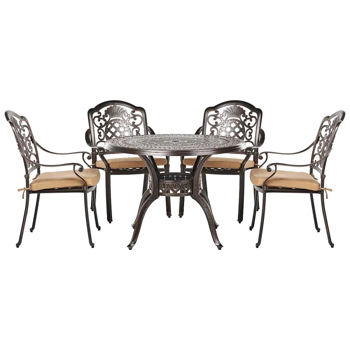 Garden Dining Set 4 Seater SALENTO with Cushions Metal Dark Brown