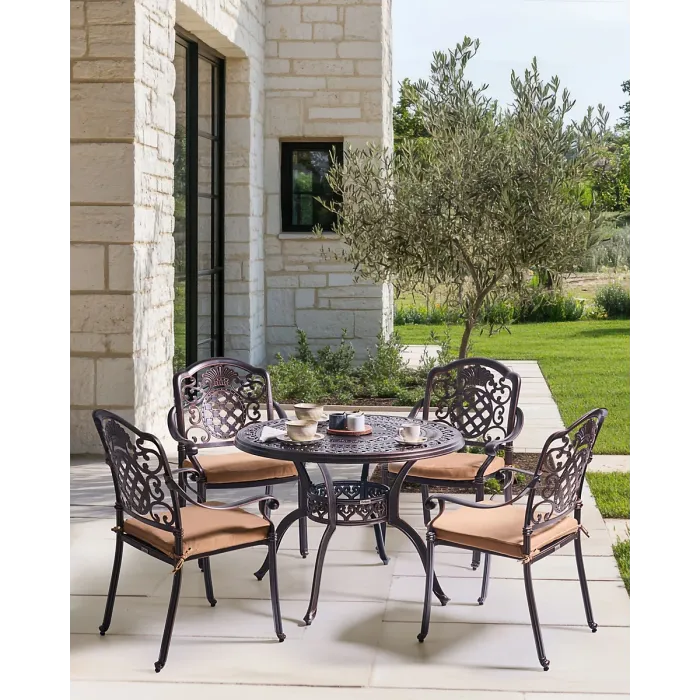 Garden Dining Set 4 Seater SALENTO with Cushions Metal Dark Brown