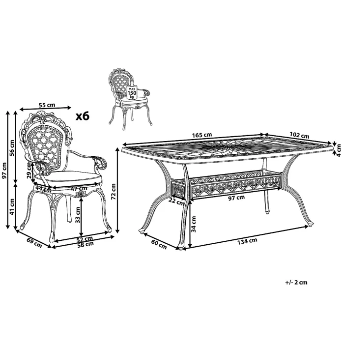 Garden Dining Set 6 Seater LIZZANO with Cushions Metal Dark Brown