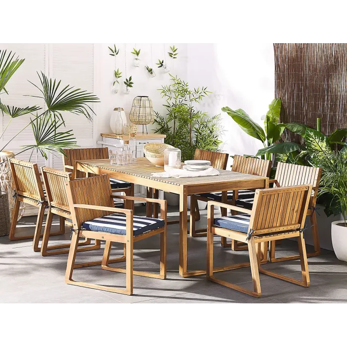 Garden Dining Set 8 Seater SASSARI with Cushions Acacia Wood Navy Blue