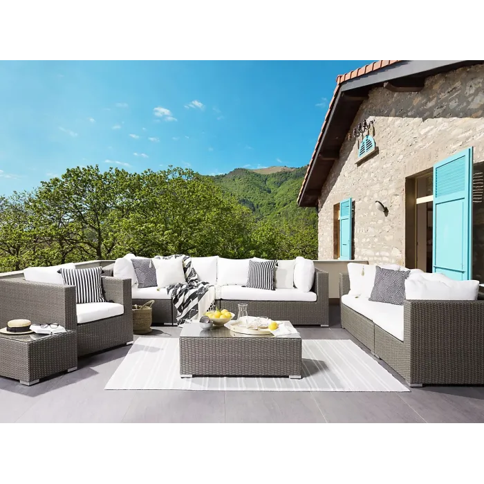 Garden Lounge Set with Table 8 Seater MAESTRO Modular PE Rattan Taupe