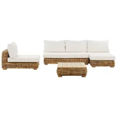 Garden Lounge Set with Table 4 Seater VARALLO Left Hand Modular Rattan Natural