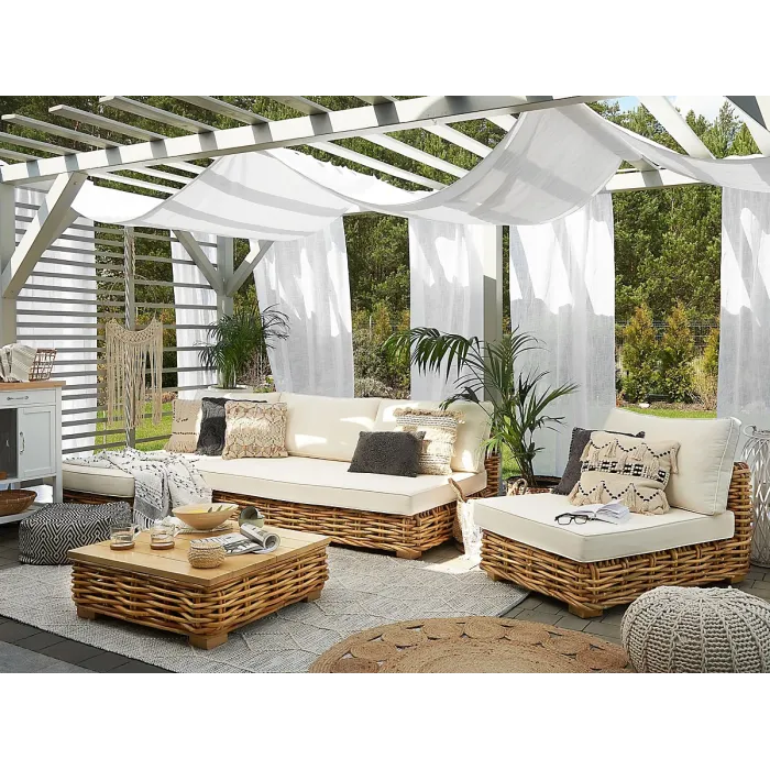 Garden Lounge Set with Table 4 Seater VARALLO Left Hand Modular Rattan Natural