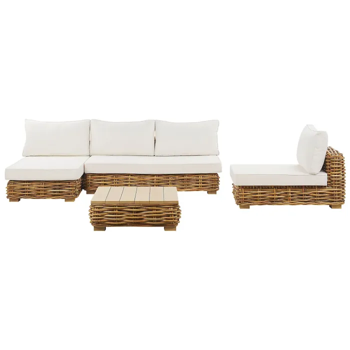 Garden Lounge Set with Table 4 Seater VARALLO Left Hand Modular Rattan Natural