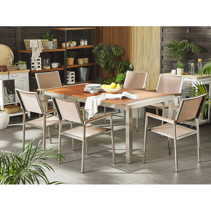 Garden Dining Set 6 Seater GROSSETO Eucalyptus Wood Brown/ Beige