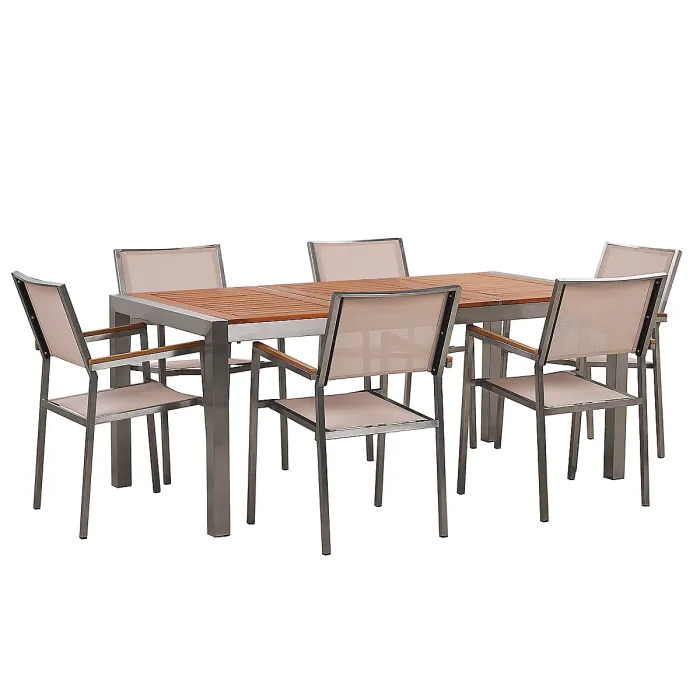 Garden Dining Set 6 Seater GROSSETO Eucalyptus Wood Brown/ Beige