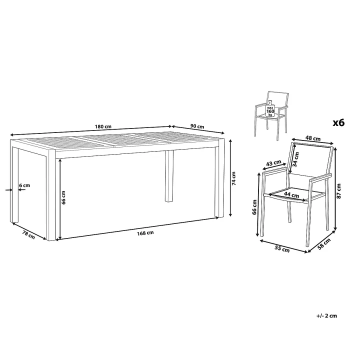 Garden Dining Set 6 Seater GROSSETO Eucalyptus Wood Brown/ Beige