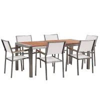 Garden Dining Set 6 Seater GROSSETO Eucalyptus Wood Brown/ White