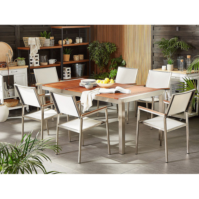 Garden Dining Set 6 Seater GROSSETO Eucalyptus Wood Brown/ White