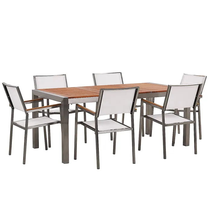 Garden Dining Set 6 Seater GROSSETO Eucalyptus Wood Brown/ White