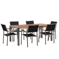 Garden Dining Set 6 Seater GROSSETO Eucalyptus Wood Brown/ Black