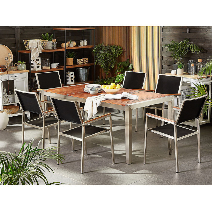 Garden Dining Set 6 Seater GROSSETO Eucalyptus Wood Brown/ Black