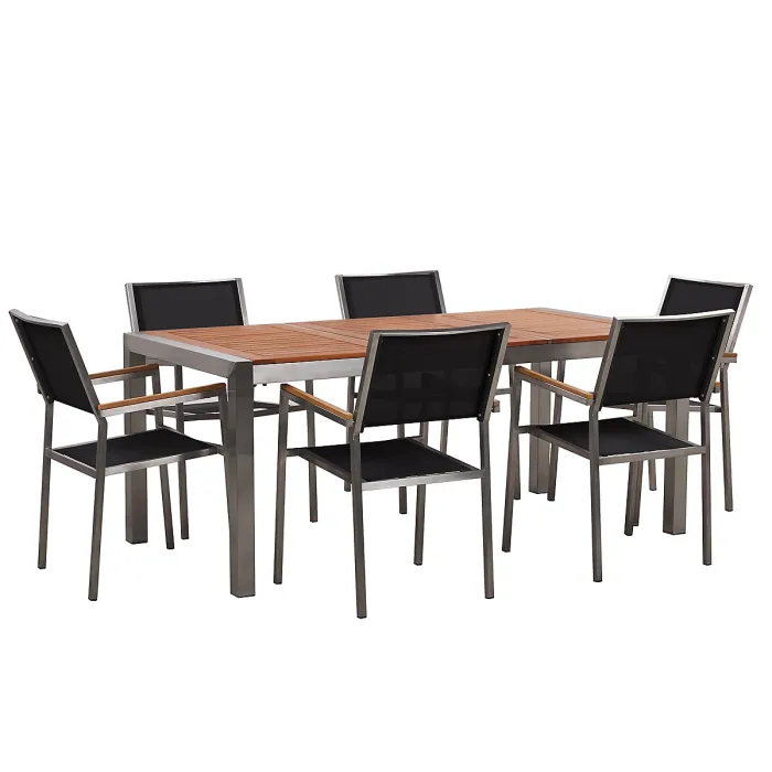 Garden Dining Set 6 Seater GROSSETO Eucalyptus Wood Brown/ Black