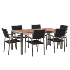 Garden Dining Set 6 Seater GROSSETO Eucalyptus Wood Brown/ Black