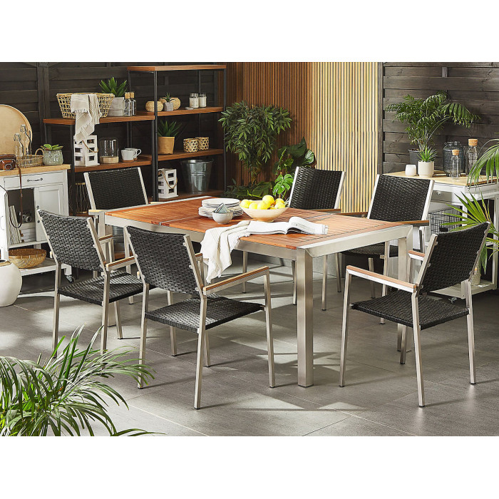 Garden Dining Set 6 Seater GROSSETO Eucalyptus Wood Brown/ Black
