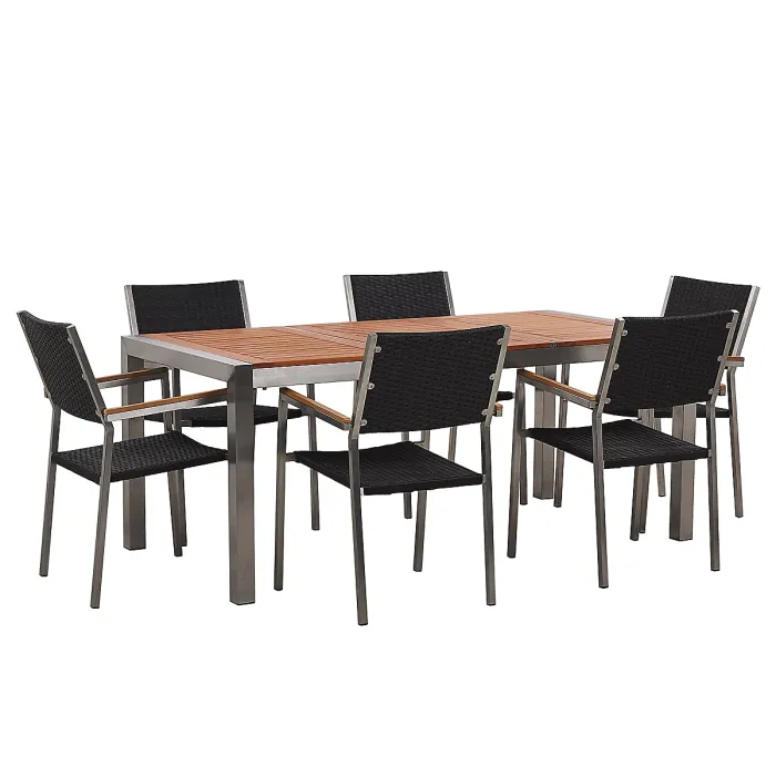 Garden Dining Set 6 Seater GROSSETO Eucalyptus Wood Brown/ Black