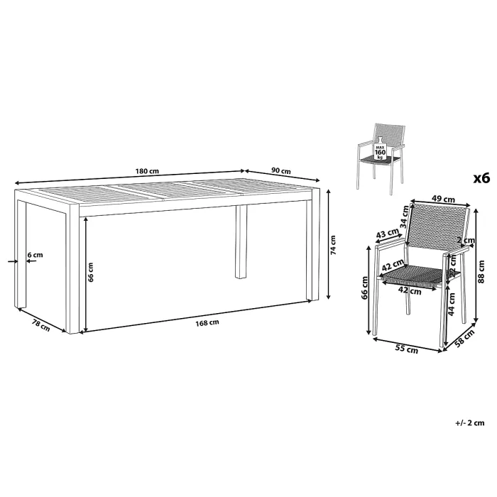 Garden Dining Set 6 Seater GROSSETO Eucalyptus Wood Brown/ Black