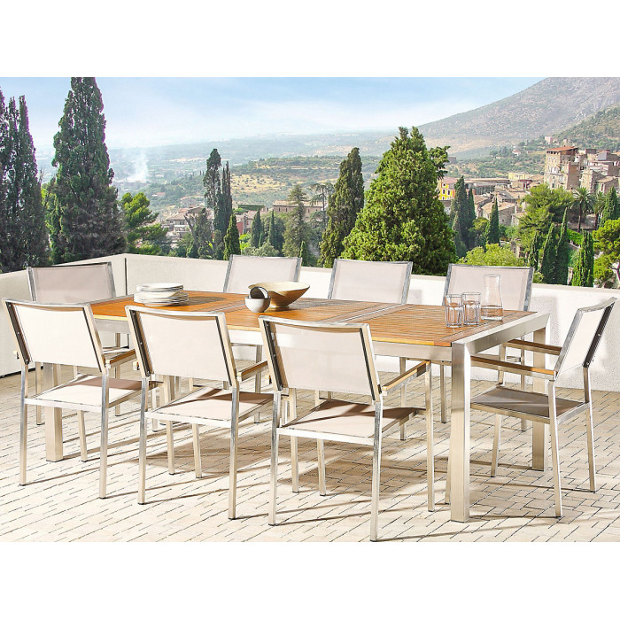 Garden Dining Set 8 Seater GROSSETO Eucalyptus Wood Brown/ Beige